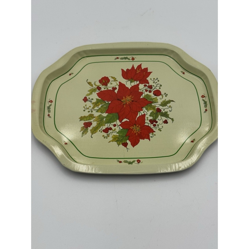 Vintage‎ Christmas Poinsettia Snack Tray by Hartin Tin Metal